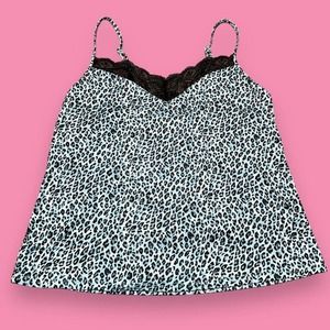 Secret Treasures Y2k Style Blue Cheetah Print Lace Detail Camisole Top Size S